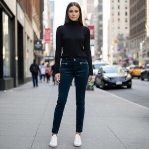 NWT Chico's Black Label Velvet Jean Pant Peacock Blue 6